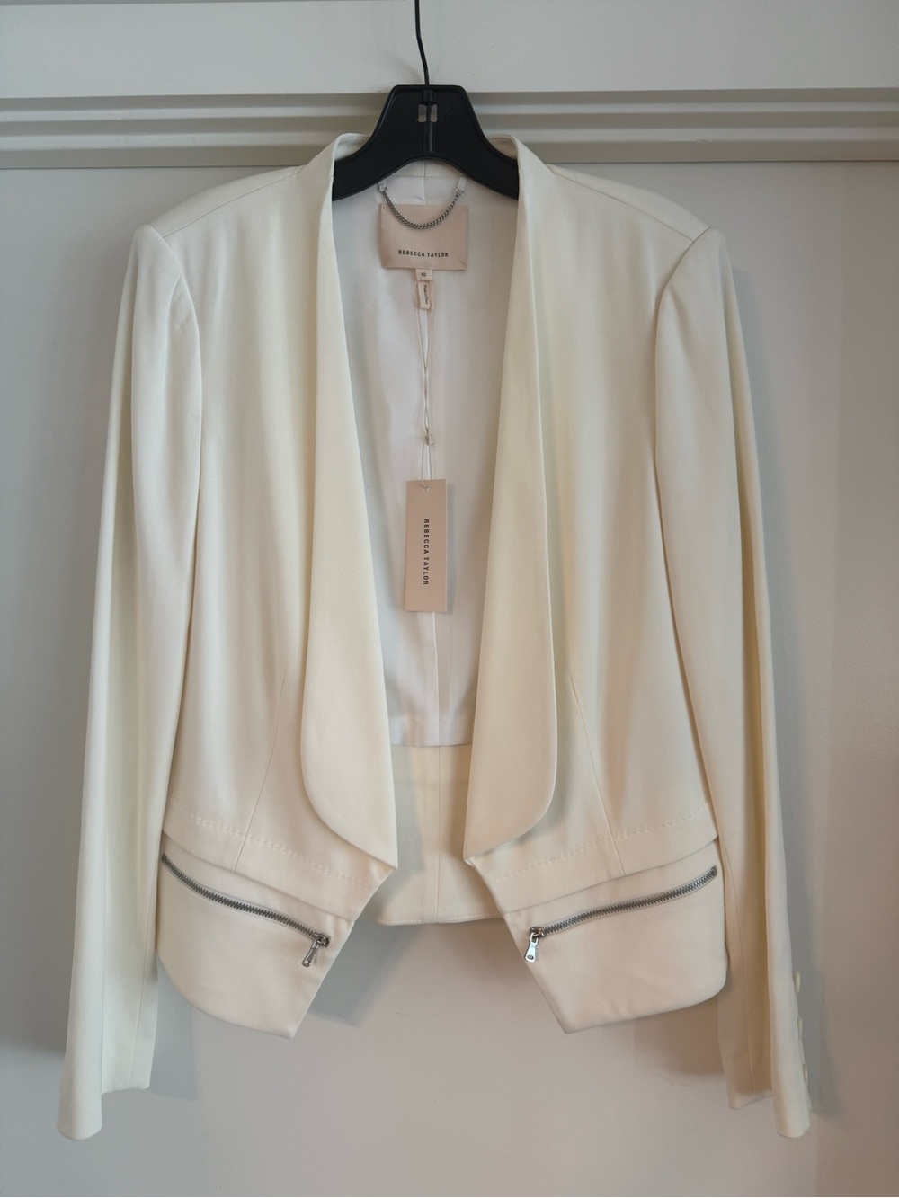 Rebecca Taylor Ivory Open-Front Blazer with Zip Accents